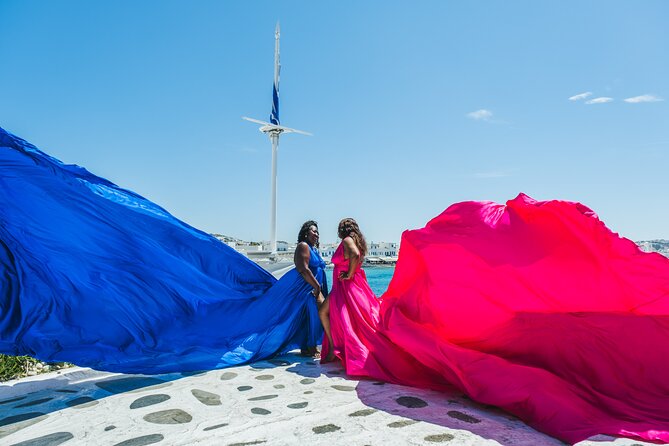 Flying Dress Mykonos Photoshoot - Panagia Paraportiani, Little Venice, and the windmills: photo stops that matter