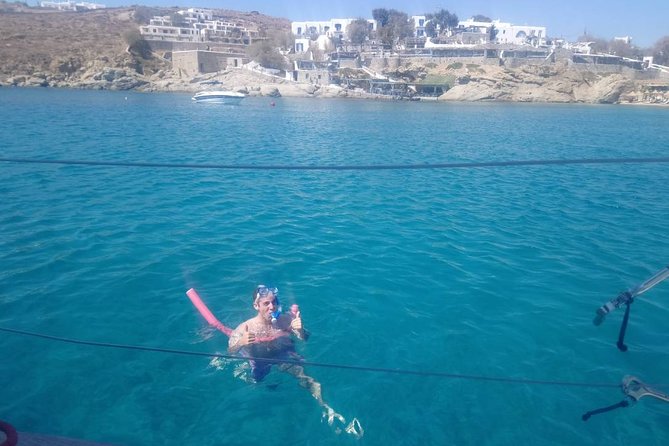 Private sailing cruise-Mykonos Southern Beach Hopping withLunch - Ornos Beach Stop: Trendy and Family Friendly (But It Gets Crowded)